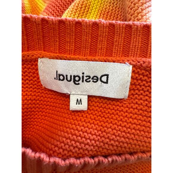 Desigual faded Ethnic Knit Orange Embroidered Oversized Slouchy Jumper M - Picture 3 of 9